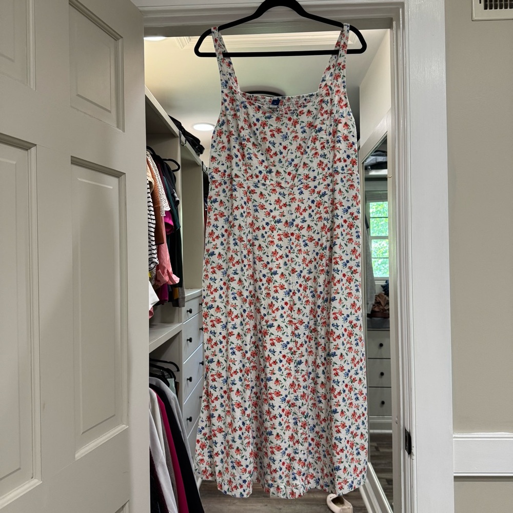 Old Navy Floral Midi Dress - White with Red and Blue